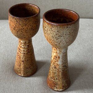 Handmade Set of 2 Pottery Wine Goblets B